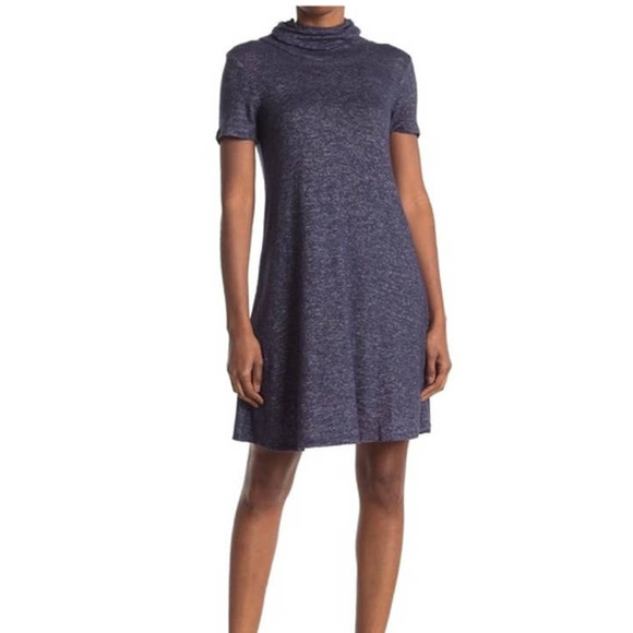 Bobeau Cowl Neck Space Dye Print Sweater Dress M Built-in Face Mask Gray NWT - Picture 1 of 8